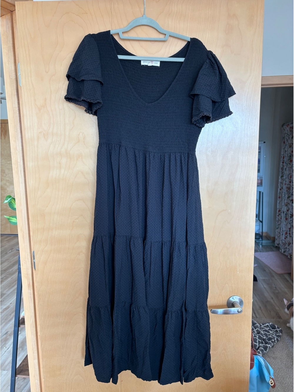 Black Smocked Tiered Dress | Size L